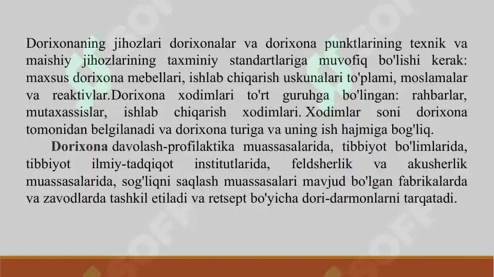 6. Dorixona tarmoqlarining faoliyati. Taqdimot 13 bet. Yuzakiroq yoritilgan. 3
