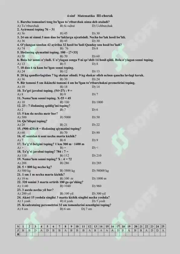 Matematika testlar 2