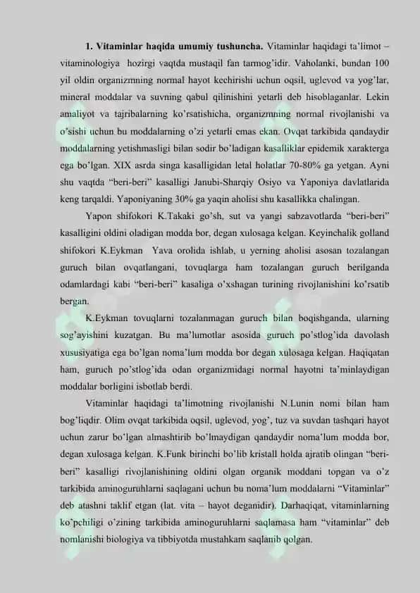 Vitaminlarning ahamiyati.  Vitaminlarning N.I.Lunin tomonidan ochilishi 2