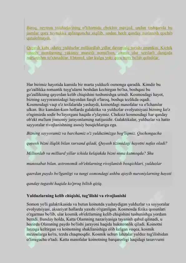 Yulduzlarining paydo bo'lishi va evalyutsiyasi 3