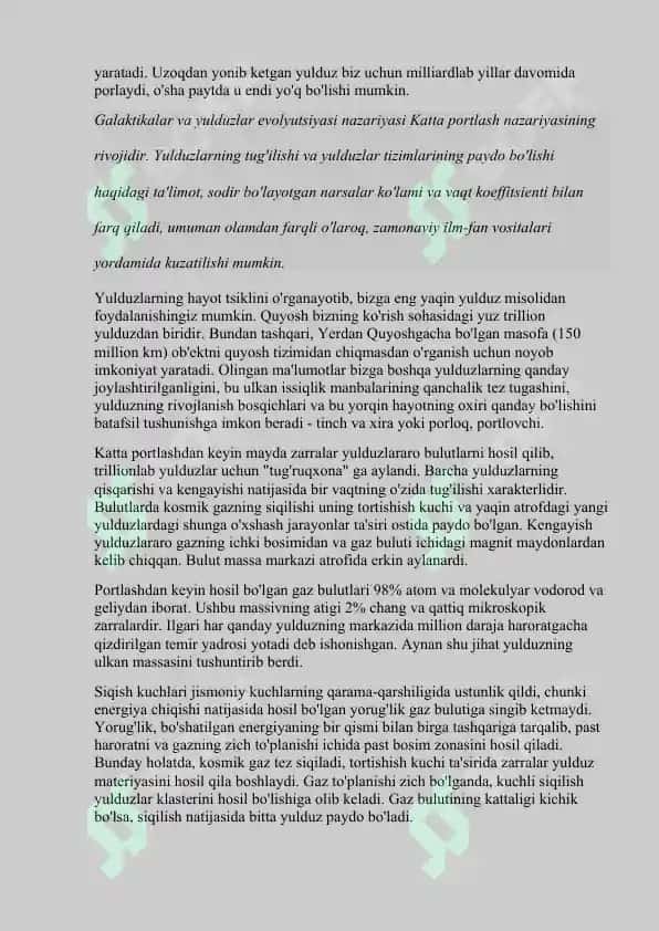 Yulduzlarining paydo bo'lishi va evalyutsiyasi 4