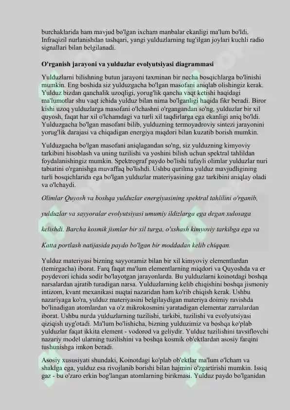 Yulduzlarining paydo bo'lishi va evalyutsiyasi 6
