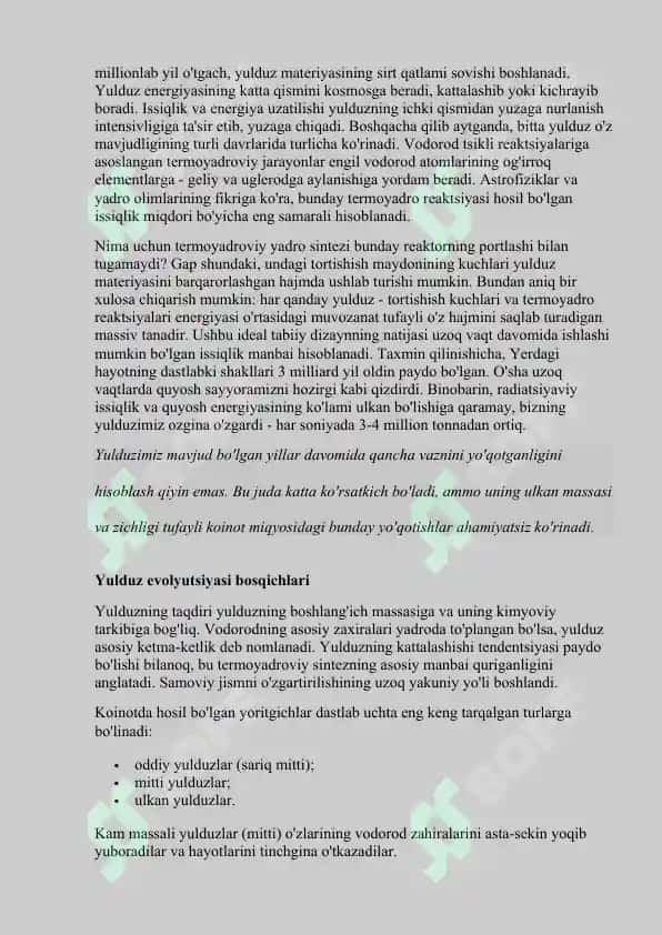 Yulduzlarining paydo bo'lishi va evalyutsiyasi 7