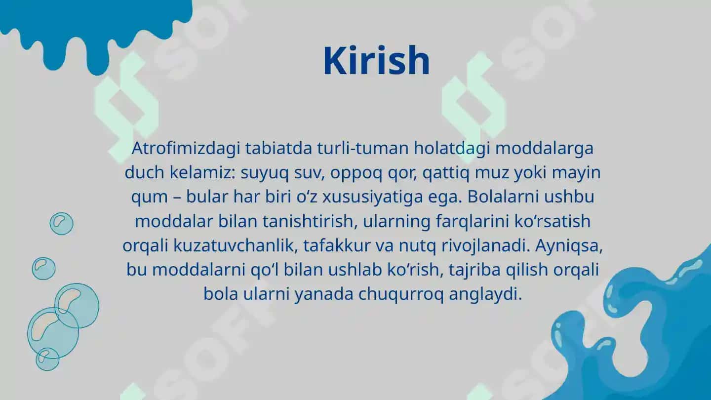 Suv, qor, muz va qumni farqlash 2