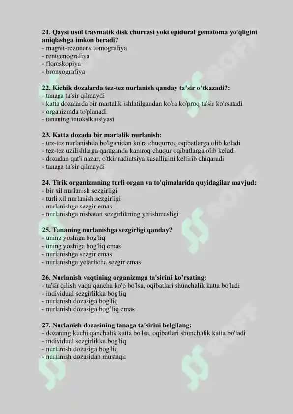 Rentgen laboranti mutaxassisligi dan Argos testlar 2025 4