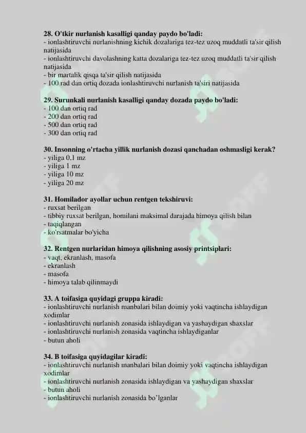 Rentgen laboranti mutaxassisligi dan Argos testlar 2025 5