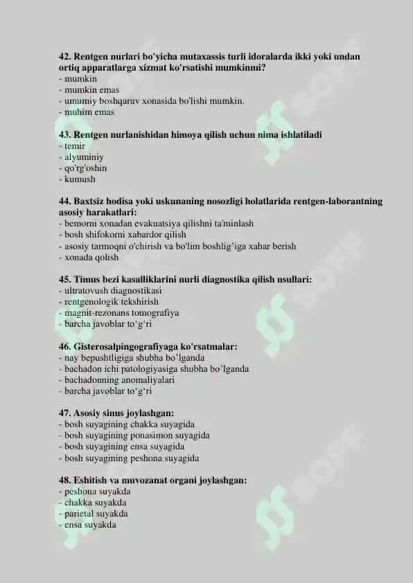 Rentgen laboranti mutaxassisligi dan Argos testlar 2025 7