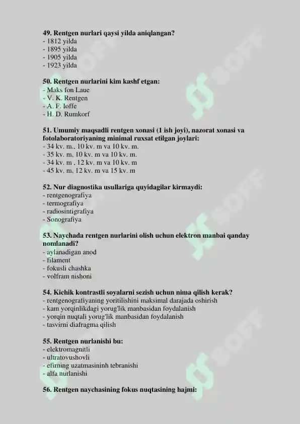 Rentgen laboranti mutaxassisligi dan Argos testlar 2025 8