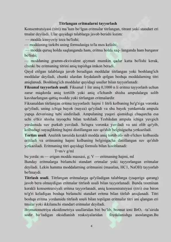 Bromatometriya,xloryodometriya,nitriometriya usullarini qo’llanishi. 4