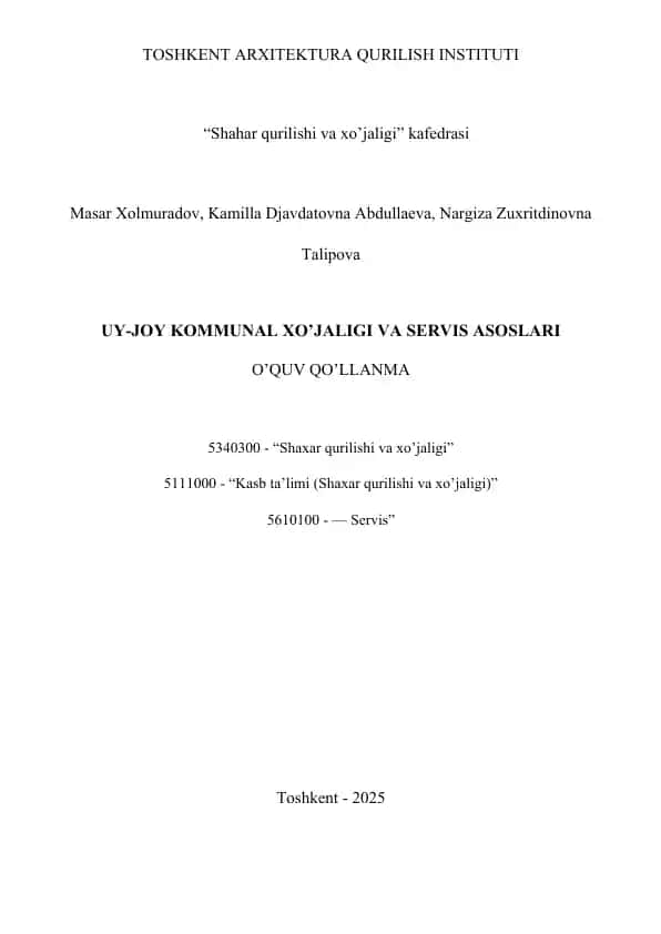 Uy-joy kommunal xo‘jaligi va servis asoslari