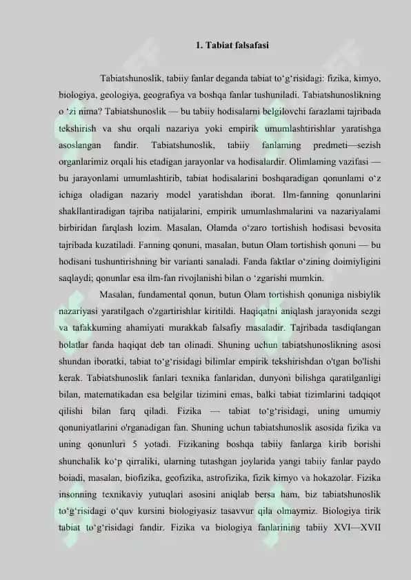 7. Tabiatshunoslikning falsafiy konsepsiyalari. Referat 7 bet. 2