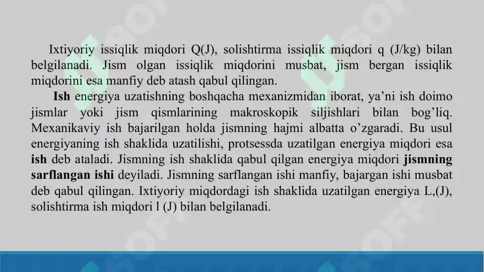 Issiqlik va ish, izotermik izoxorik, izobarik jarayonlar. Termodinamikaning nolinchi qonuni. Kirxgof qonuni. Taqdimot 4