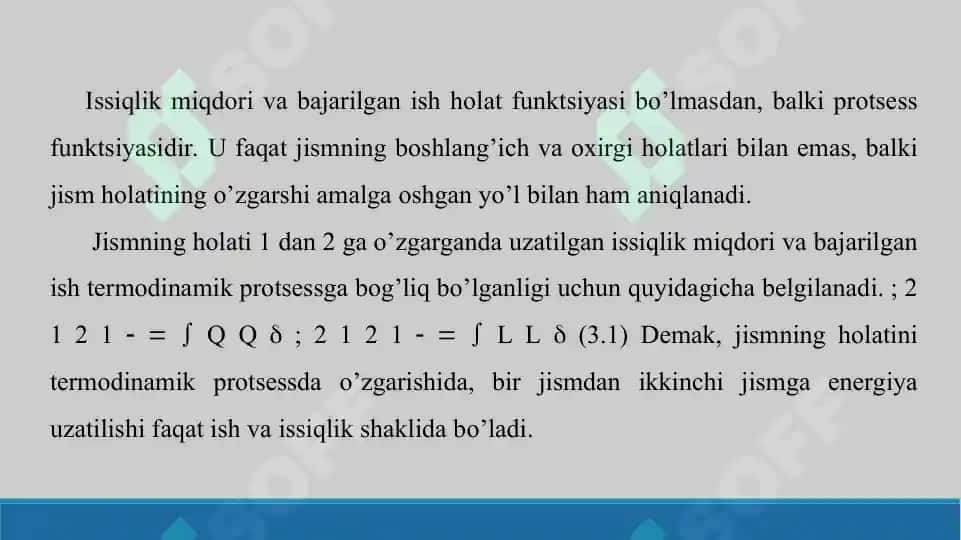 Issiqlik va ish, izotermik izoxorik, izobarik jarayonlar. Termodinamikaning nolinchi qonuni. Kirxgof qonuni. Taqdimot 5