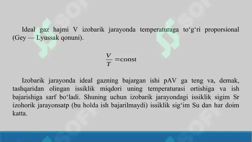 Issiqlik va ish, izotermik izoxorik, izobarik jarayonlar. Termodinamikaning nolinchi qonuni. Kirxgof qonuni. Taqdimot 8