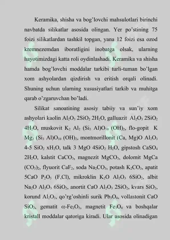 Silikat buyumlarning va materiallarning tasnifi 4