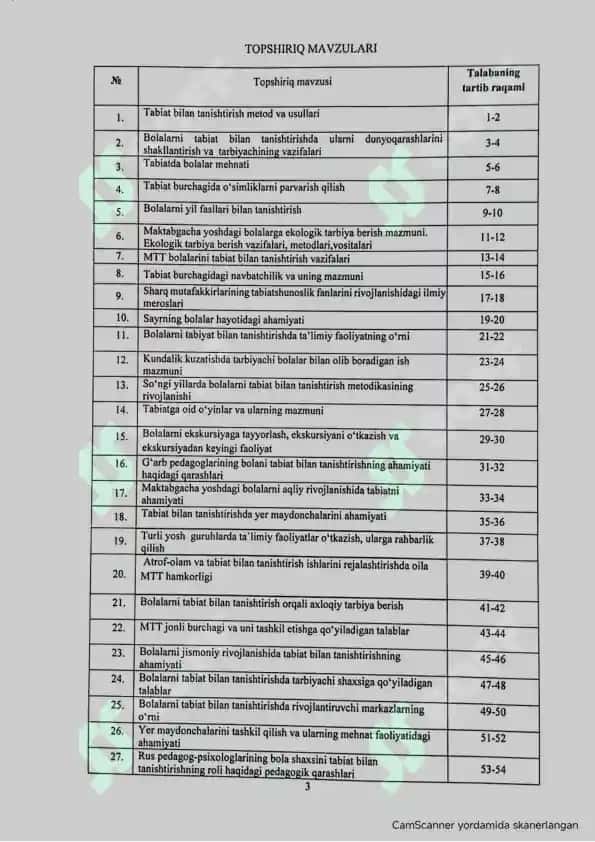 Tabiat bilan tanishtirish topshiriq 3