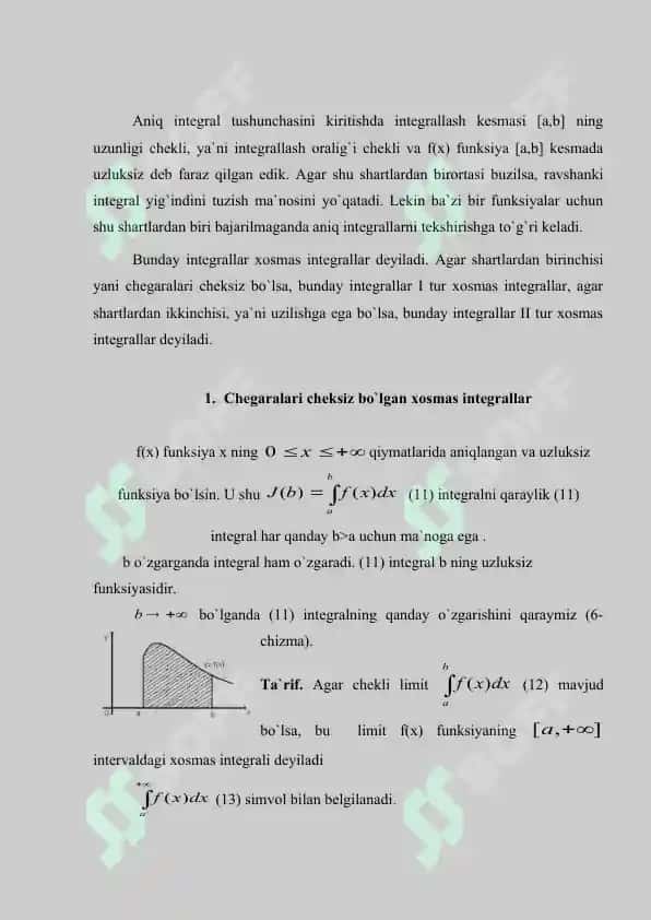 Xosmas integrallar. Alfa va beta funksiyalar. 2
