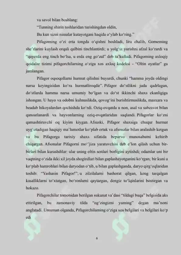 Kurs ishi: Pifagor olamining miqdoriy asosi haqidagi ta’limoti 6