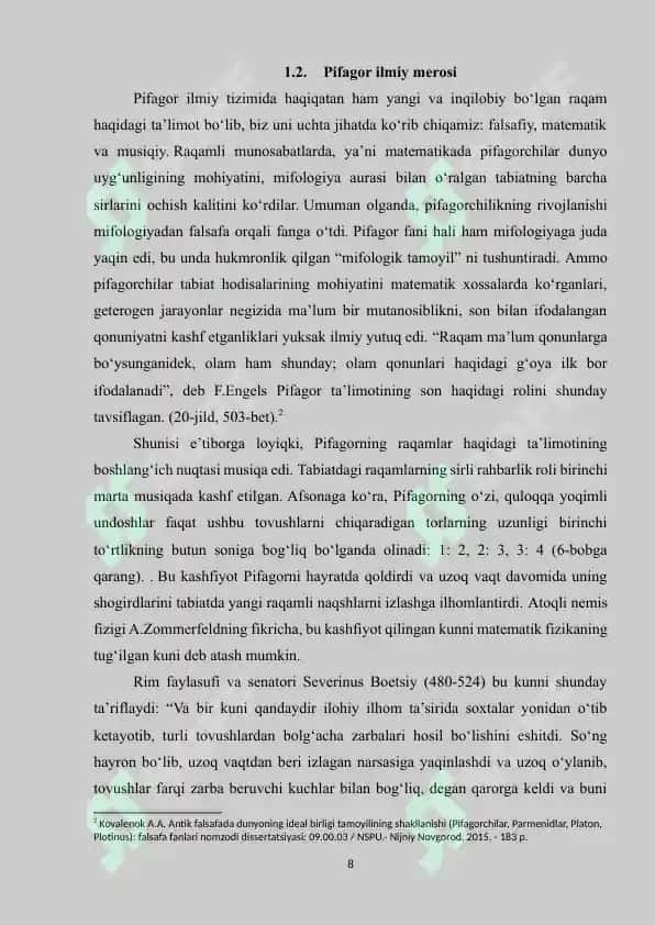 Kurs ishi: Pifagor olamining miqdoriy asosi haqidagi ta’limoti 8