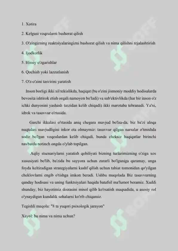 Xayol o’sishi 2