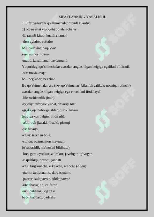 SIFATLARNING YASALISHI.