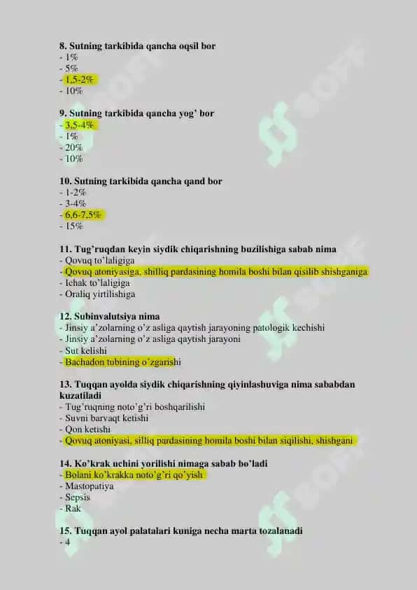 Akusherlik ishi savollar javolari bilan 2