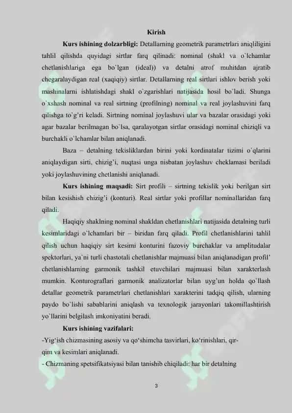 Detal yuzalarining g'adir budirlik parametrlari va xarakteristikalari 3