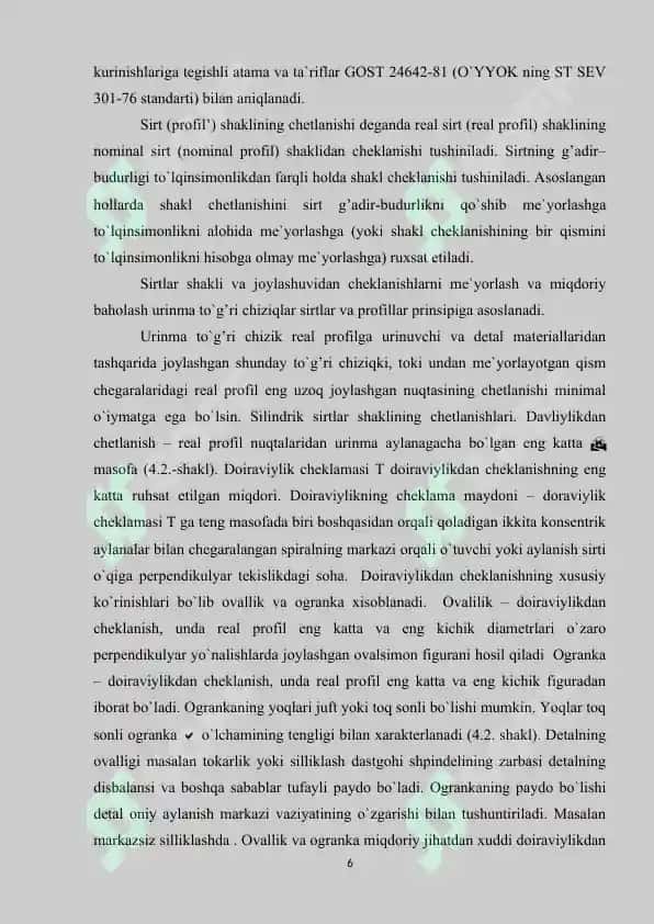 Detal yuzalarining g'adir budirlik parametrlari va xarakteristikalari 6