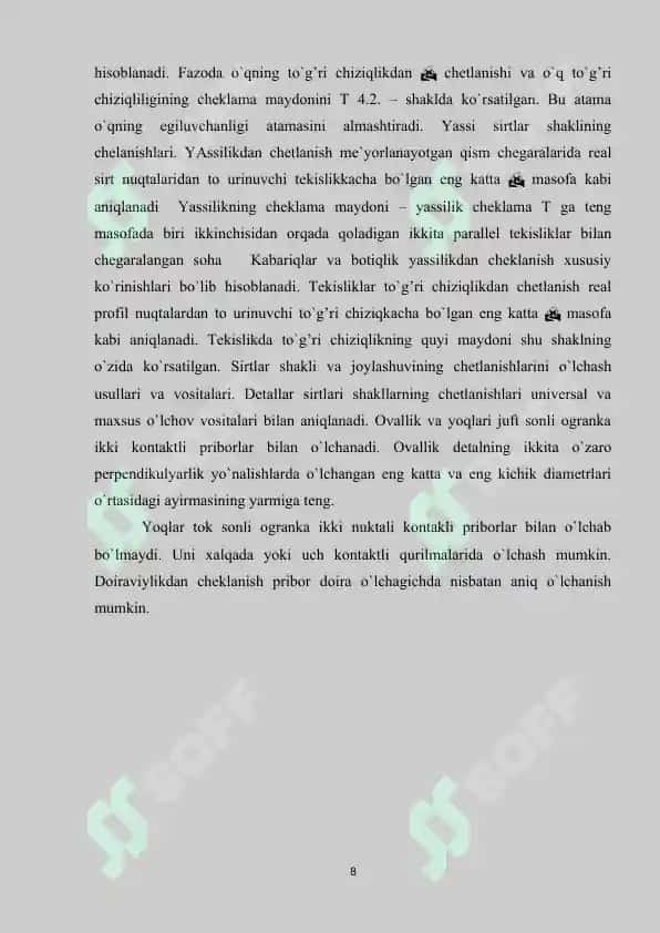 Detal yuzalarining g'adir budirlik parametrlari va xarakteristikalari 8