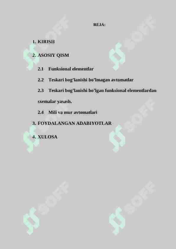 TESKARI BOG’LANISHI BO’LMAGAN AVTOMATLAR. MILI VA MUR AVTOMATLARI 2
