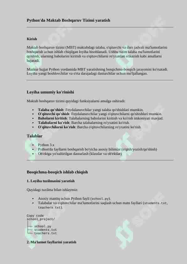 Maktab proyektini qilish bo'yicha yo'riqnoma | to'liq python tilida