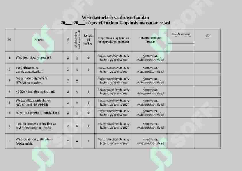 Web dasturlash fanidan o'qitish materiallari 4