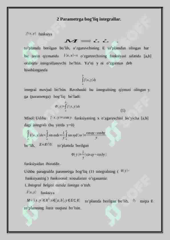 Parametrga bog’liq karrali integrallar. 7