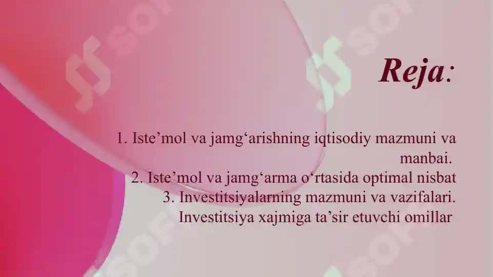 Istemol, jamg`arma va investitsiyalarIstemol, jamg`arma 2