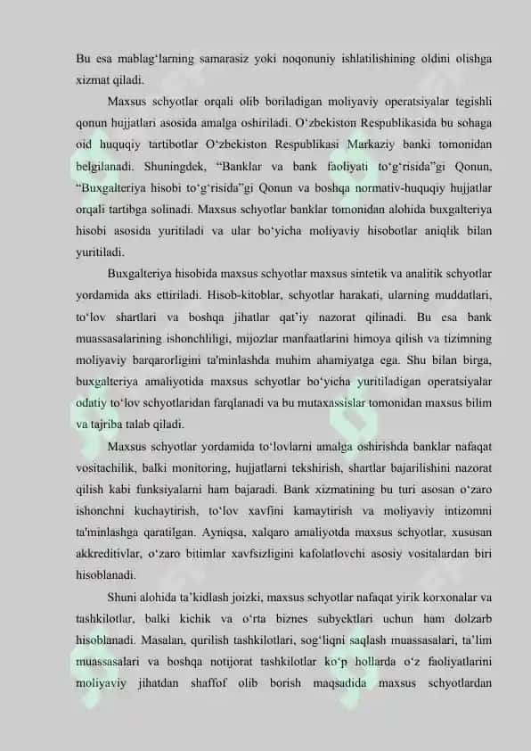 Bankdagi maxsus shotlar akreditiv va boshqa maxsus shotlar bo'yicha xisoblashlar 5