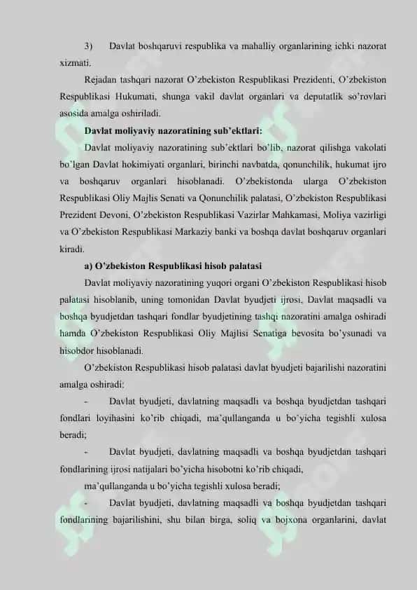 O’zbekiston Respublikasining moliyaviy azorat tizimi va unda auditning tutgan o’rni 6
