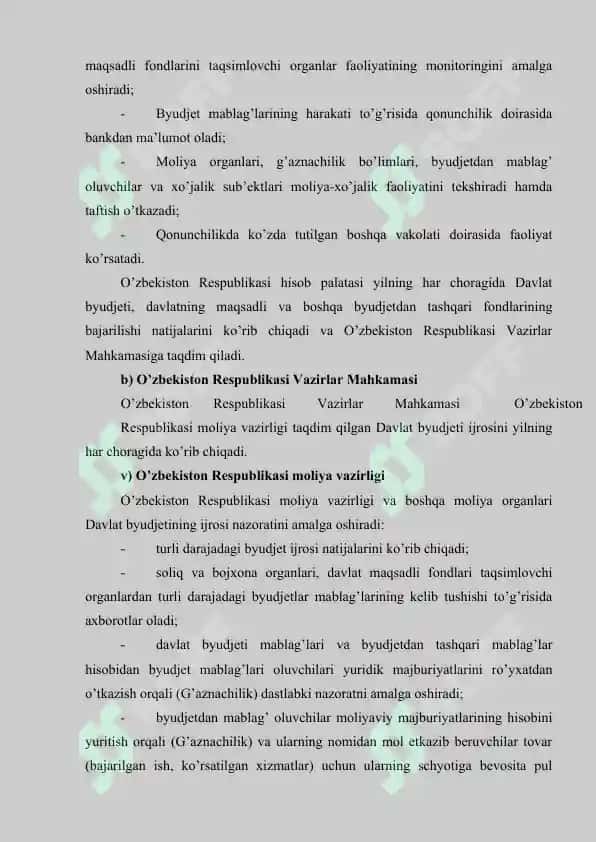 O’zbekiston Respublikasining moliyaviy azorat tizimi va unda auditning tutgan o’rni 7