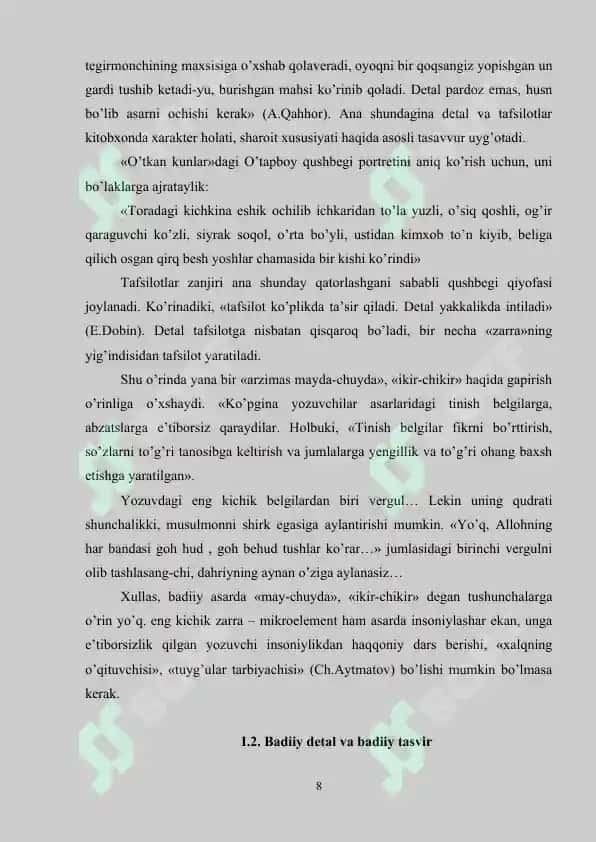 HIKOYADA DETALNING QO’LLANILISHI. NABI JALOLIDDIN HIKOYALARI MISOLIDA 8