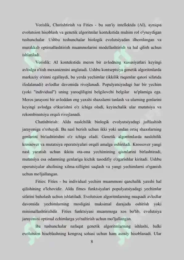 Evolutsion dasturlash. Genetik algoritm 8