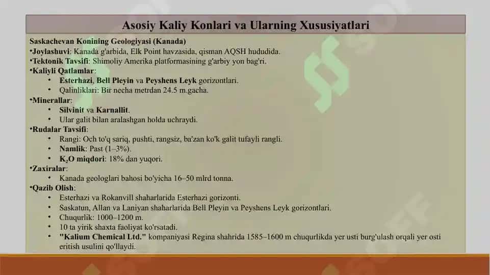 DUNYODAGI KALIY KONLARI VA ULARNING ZAXIRALARI 4