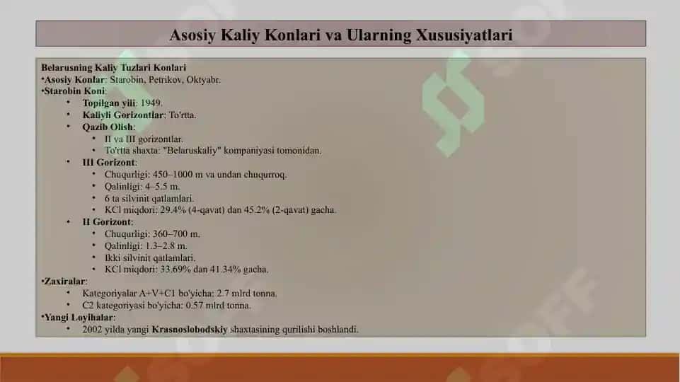 DUNYODAGI KALIY KONLARI VA ULARNING ZAXIRALARI 6