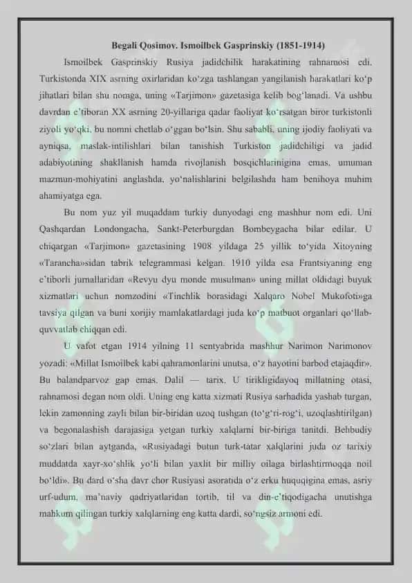 Gaspirinskiyning badiiy asarlari. Behudiyning tanqidiy qarashlari. 2