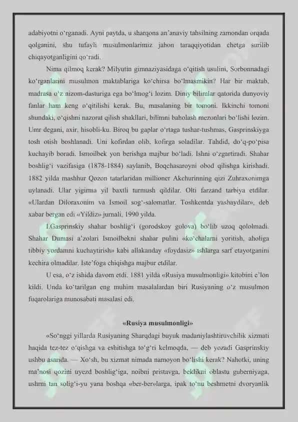 Gaspirinskiyning badiiy asarlari. Behudiyning tanqidiy qarashlari. 5