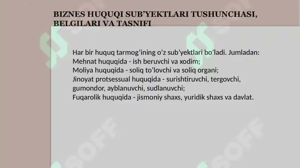 Biznes huquqi subektlari 2