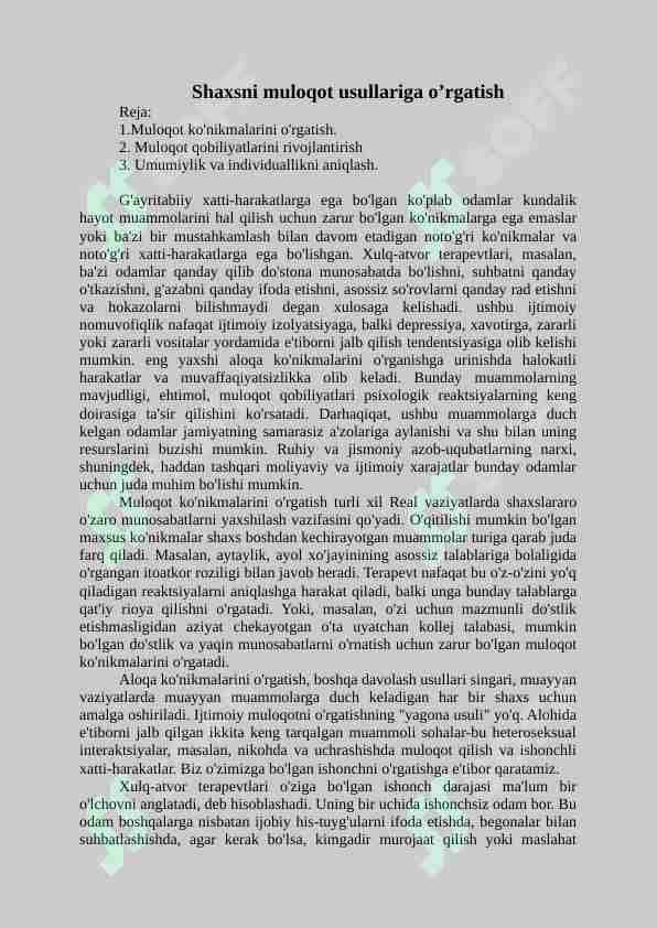 Shaxsni muloqot usullariga o'rgatish