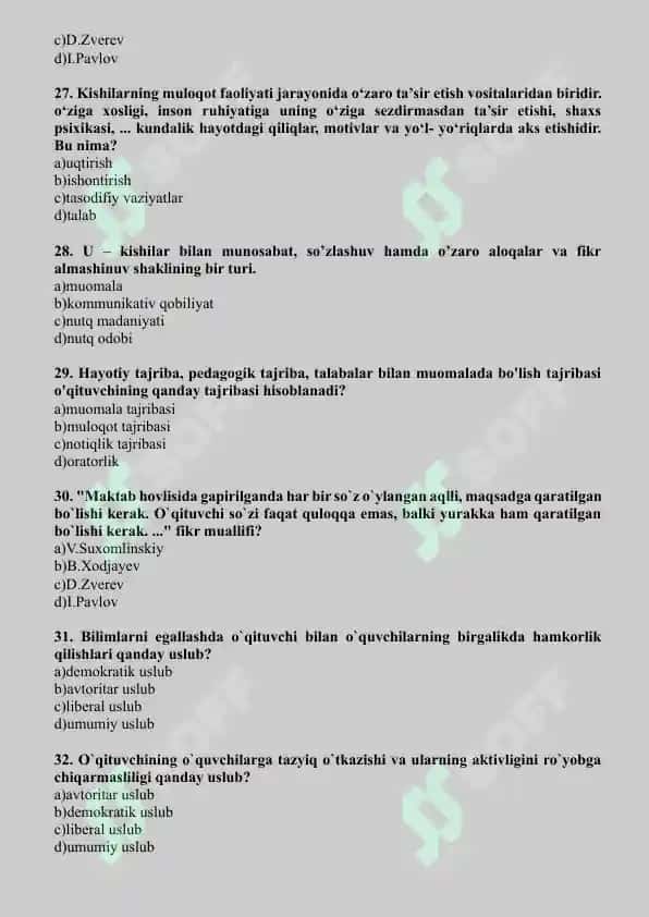 PEDAGOGIK MAHORAT fanidan mavzulashtirilgan testlar 5