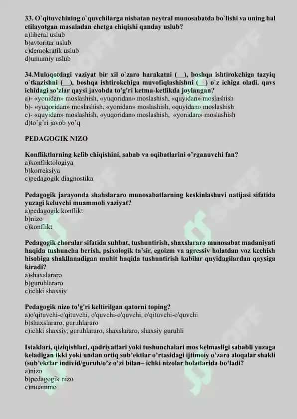 PEDAGOGIK MAHORAT fanidan mavzulashtirilgan testlar 6