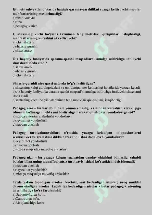 PEDAGOGIK MAHORAT fanidan mavzulashtirilgan testlar 7