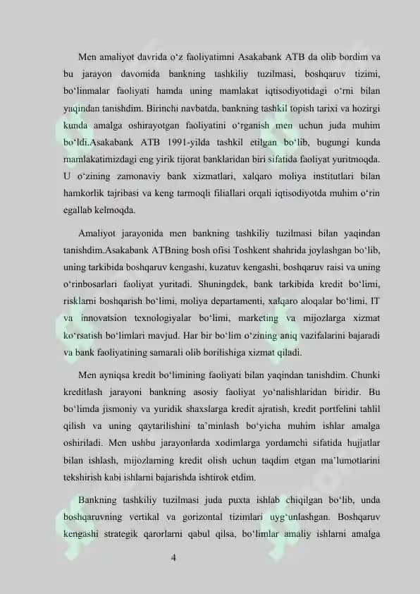 Asabank amaliyot hisoboti          ASAKABANK  Malakaviy Amaliyot Hisoboti   MALAKAVIY AMALIYOT (BITIRUV OLDI) KUNDALIK HISOBOT ASAKABANK AMALIYOT HISOBOTI 4