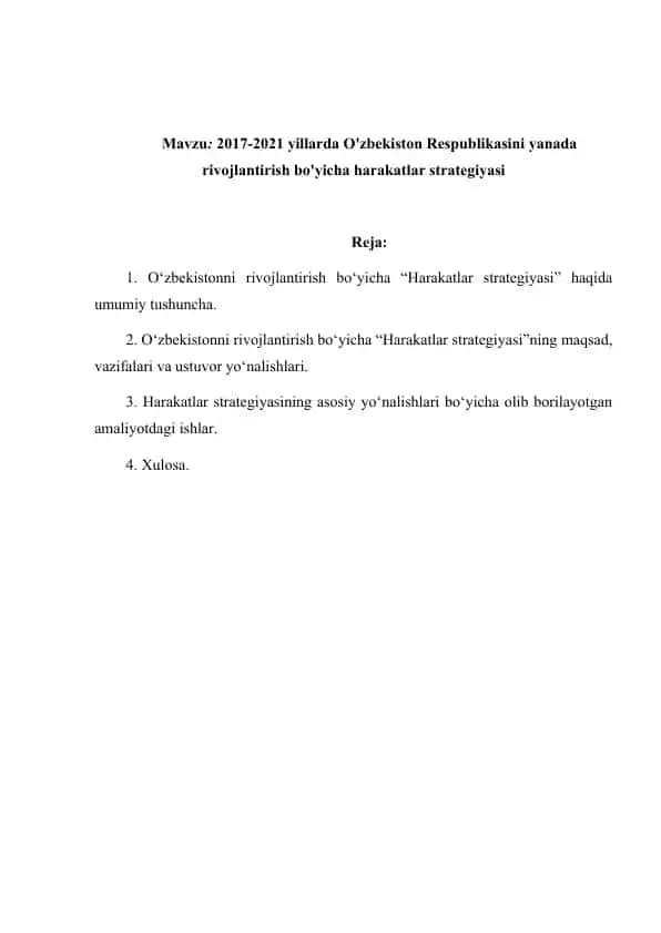 2017-2021 yillarda O'zbekiston Respublikasini yanada rivojlantirish bo'yicha harakatlar strategiyasi